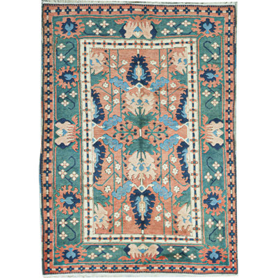 Hand-Knotted High-Quality Rust and Green Area Rug