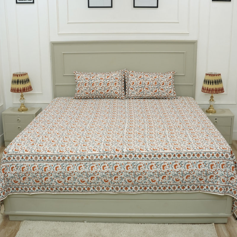 Fabdivine Pure Cotton Bedsheet Set – Handmade Bedsheet with Matching Pillow Covers – Premium Bedding, Madhav,