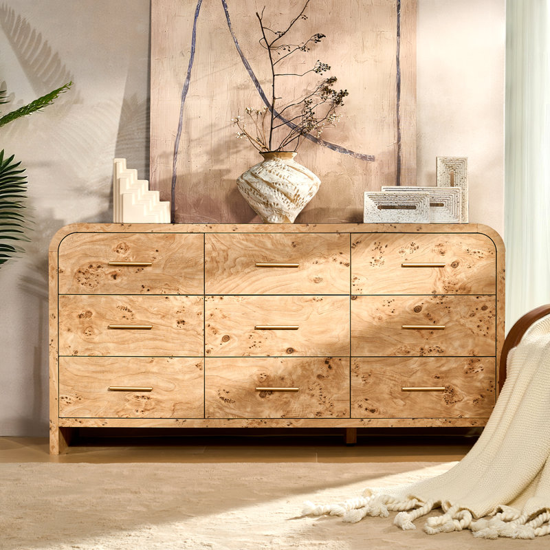 Modern 9-Drawer Dresser - 63" Luxury Storage System, Light Burlwood