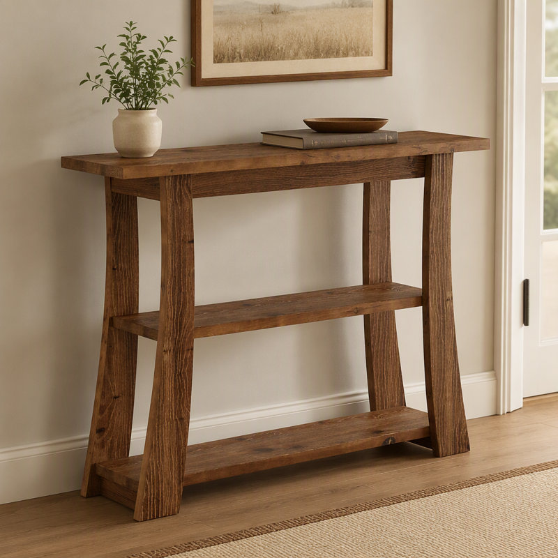 Table console 41 po en bois massif, canapé d'entrée étroit à 3 niveaux pour le couloir du salon