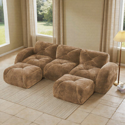 Canapé Cloud en forme de U sans os, canapé modulaire modulaire avec coussins capitonnés, canapé en velours avec repose-pieds mobile