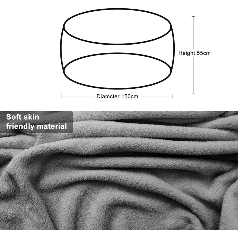  Round Bean Bag Chair Cover, Soft Fluffy PV Velvet, Black, 5Ft – Stain Resistant & Storage-Friendly Lounging Seat