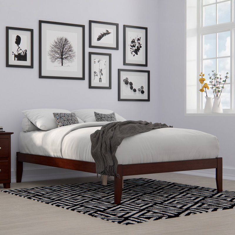 Javaunte Solid Wood Platform Standard Bed, Full, Walnut