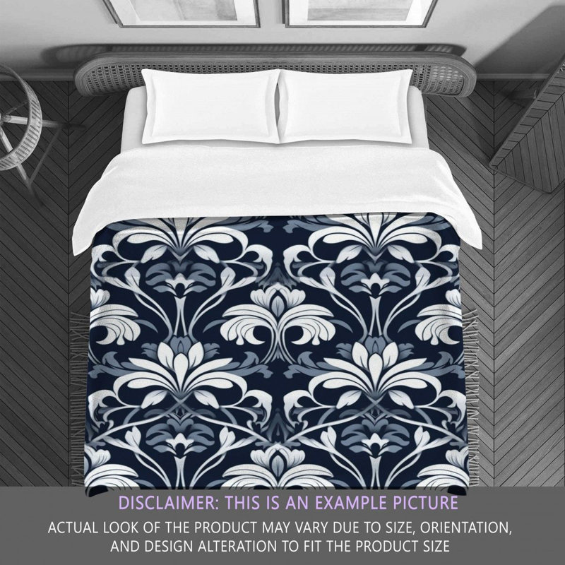 Polyester Comforter, Twin Comforter, Blue/Silver Damask