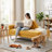 Rainbow-Inspired Linen Upholstered Chaise Lounge with Curved Backrest-1078484647