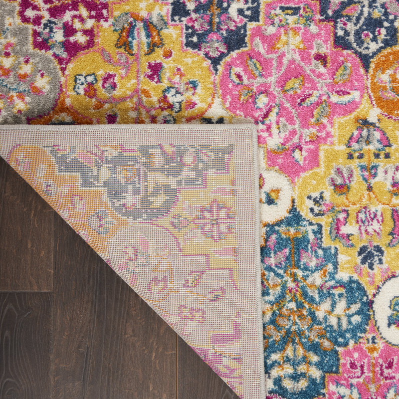 Tapis ikat rose / jaune / bleu Verda, Rectangle 5 pi 3 po x 7 pi 3 po