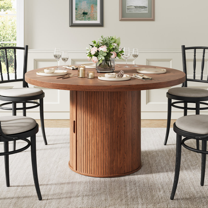 47" Round Dining Table With Stronge Drawer, Walnut