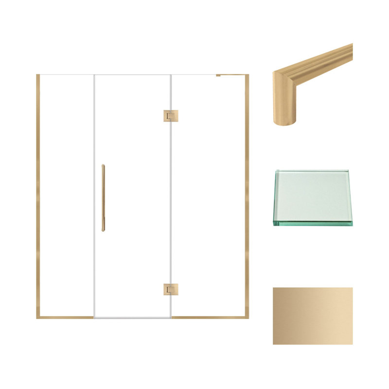 Porte de douche à charnière en chrome poli avec verre transparent l 68 po x H 76 po Transolide Elizabeth, Bronze