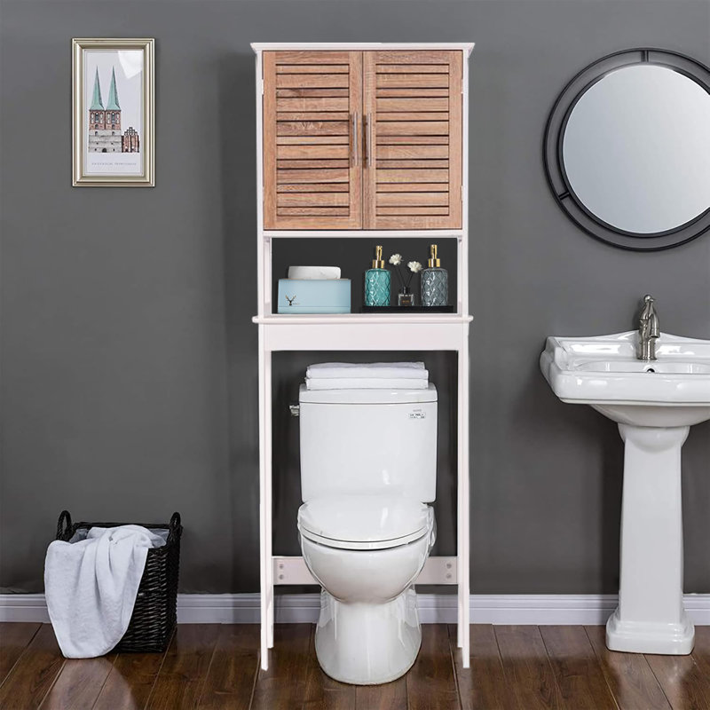 White and Oak Over-the-Toilet Bathroom Storage Cabinet