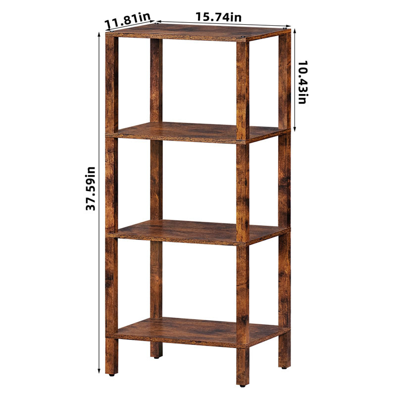 Tall 4-Tier Wooden Bookcase For Small Spaces - Industrial Book Shelf With Slim Design, Brown, 37.59" H x 15.75" W x 11.81" D