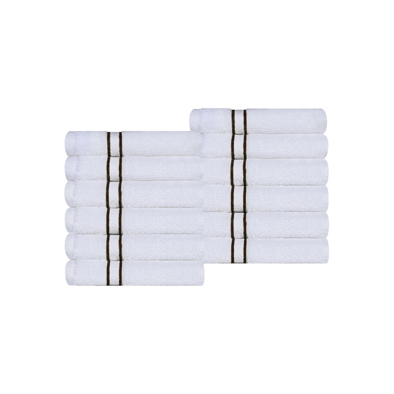Hotel Turkish Cotton 12-Piece Face Towel Set, Ultra-Plush & Luxury Weight, Chocolate