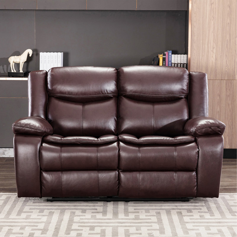 Breathable Leather Manual Reclining Loveseat For Living Room, Dark Brown