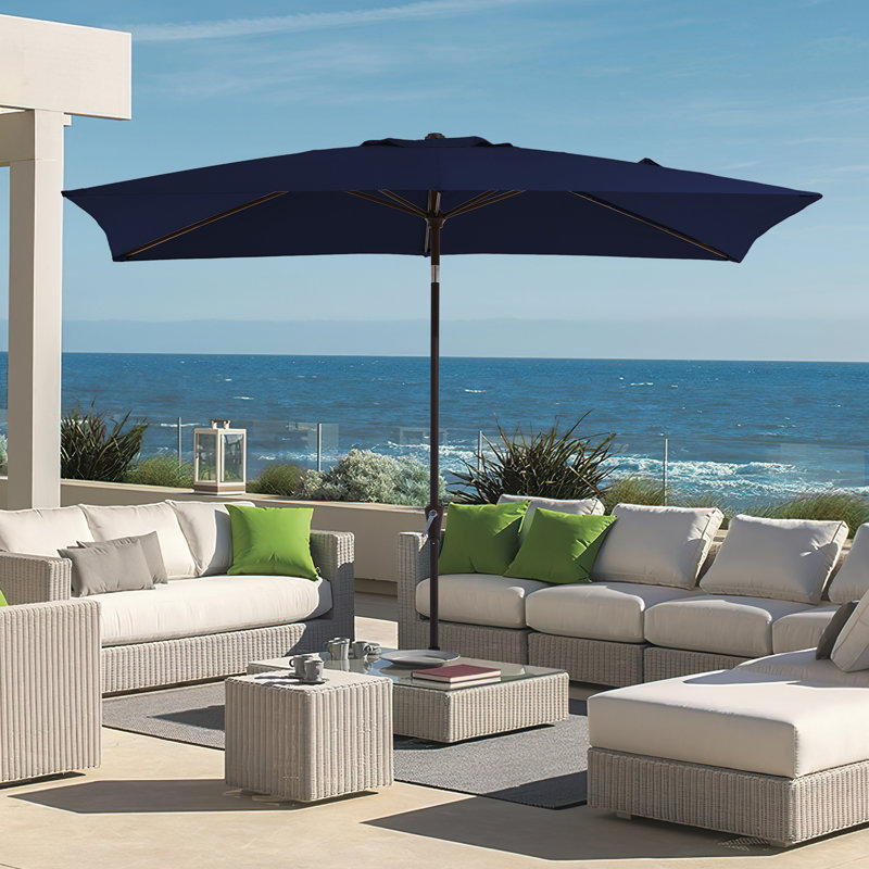 Parasol de marché rectangulaire inclinable 10 pi x 6 pi 5 po Le, Marine