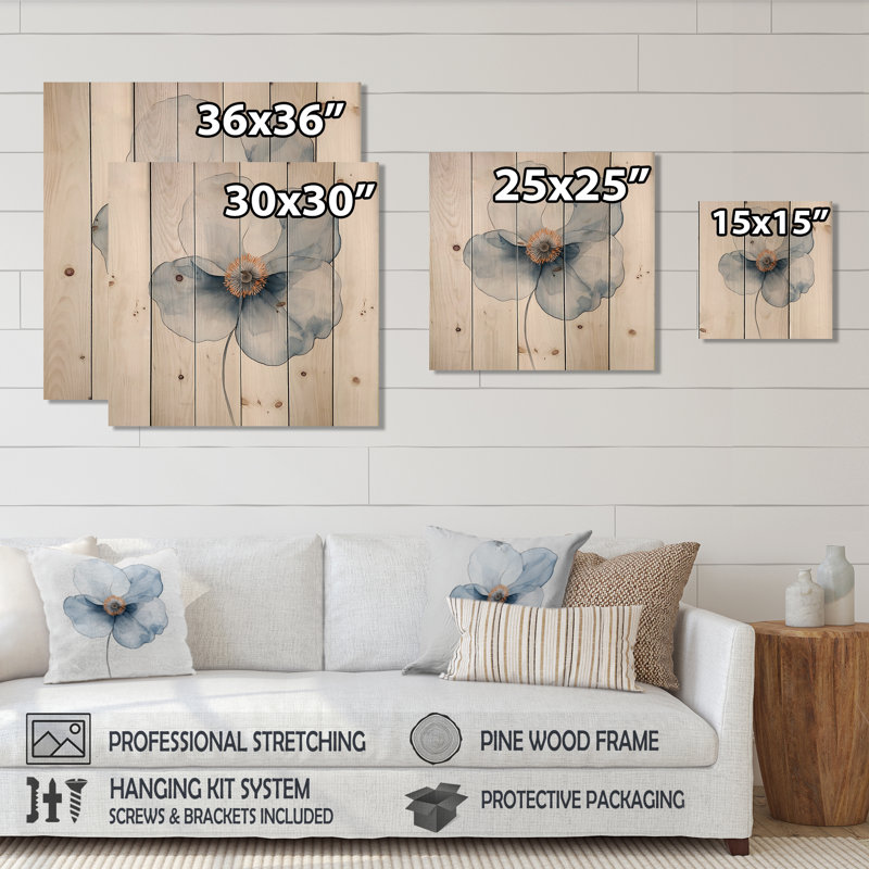 Le sentier enchanté de l'anémone I - coquelicots, art mural sur bois de pin naturel, H 15 po x l 15 po x P 0,78 po