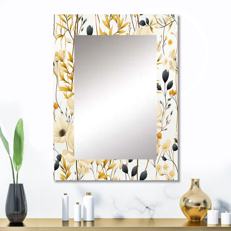 Smithville minimaliste blanc neutre botanique - miroir floral, miroir mural floral unique, impression sur métal