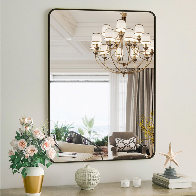 Shatterproof Aluminum Rectangular Wall Mirror, Black, 30'' x 40''