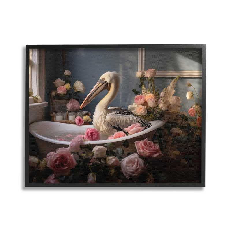 Pélican dans une baignoire remplie de roses, estampe numérique de Lazar Studio, H 24 po x l 30 po