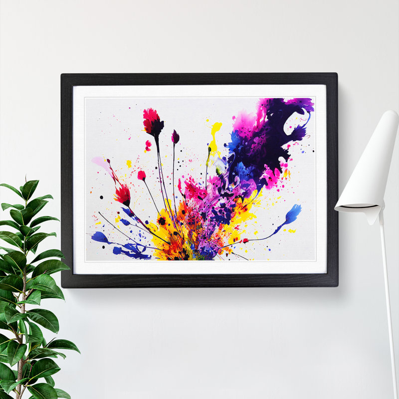 Flower Splash Vol.5 Abstract - Single Picture Frame Painting, 46cm H x 64cm W x 2cm D, Black