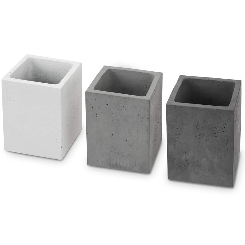 Set of 3 Gray and White Concrete Square Pen Holders