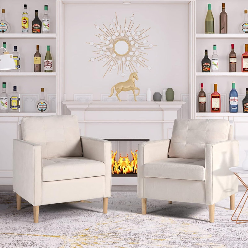 28.7"W Tufted Comfortable Accent Arm Chair, Beige
