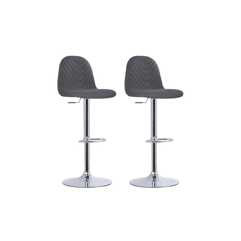 Demi-Lea Swivel Upholstered Adjustable Height Bar Stool with Steel Frame, Chrome, Anthracite