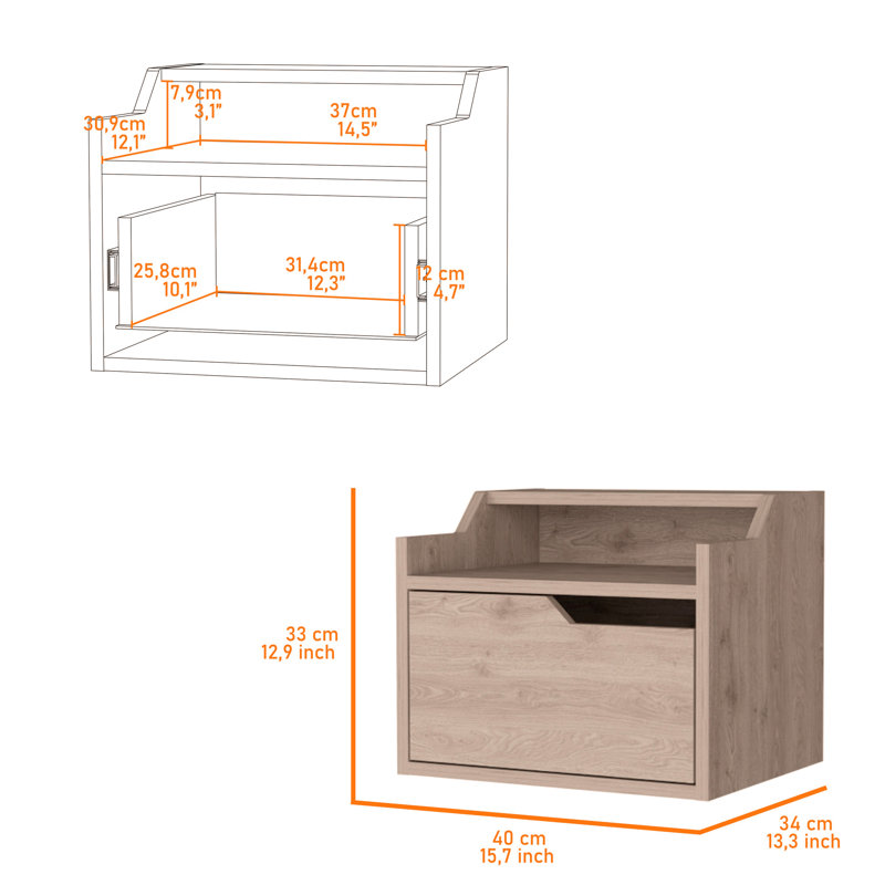 Dual-Shelf Display Floating Nightstand, Light Gray