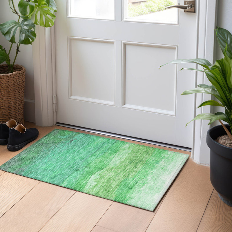 Machine Washable Indoor/Outdoor Cinead ACN1699 Green Rug, Rectangle 1'8" x 2'6"