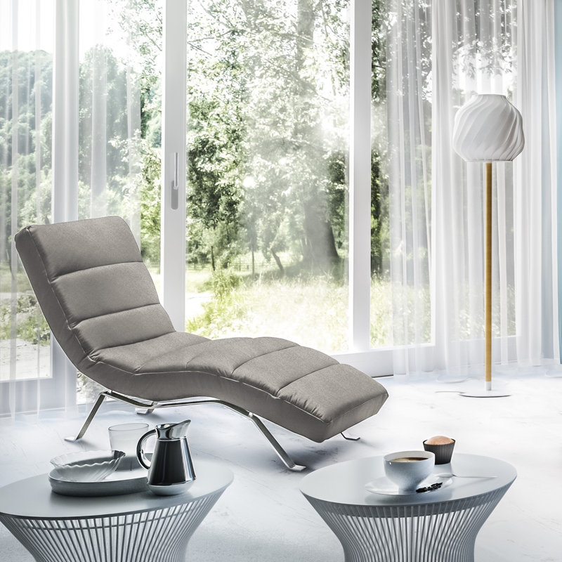 Crosby Upholstered Leather-look Fabric Chaise Lounge with Adjustable Backrest, Silver, Grey