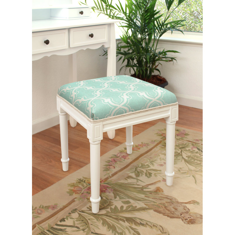 Pangle Solid Wood Accent Stool, Aqua, White