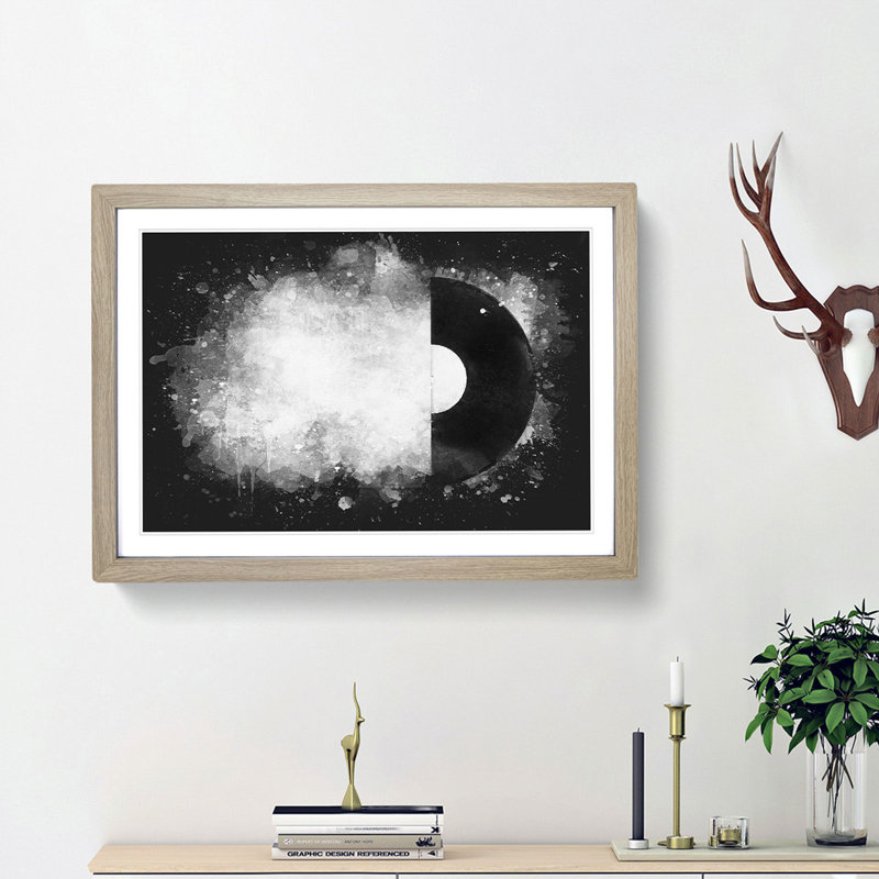 Vinyl Record - Single Picture Frame Print on MDF, 45cm H x 63cm W x 2cm D, Oak Framed