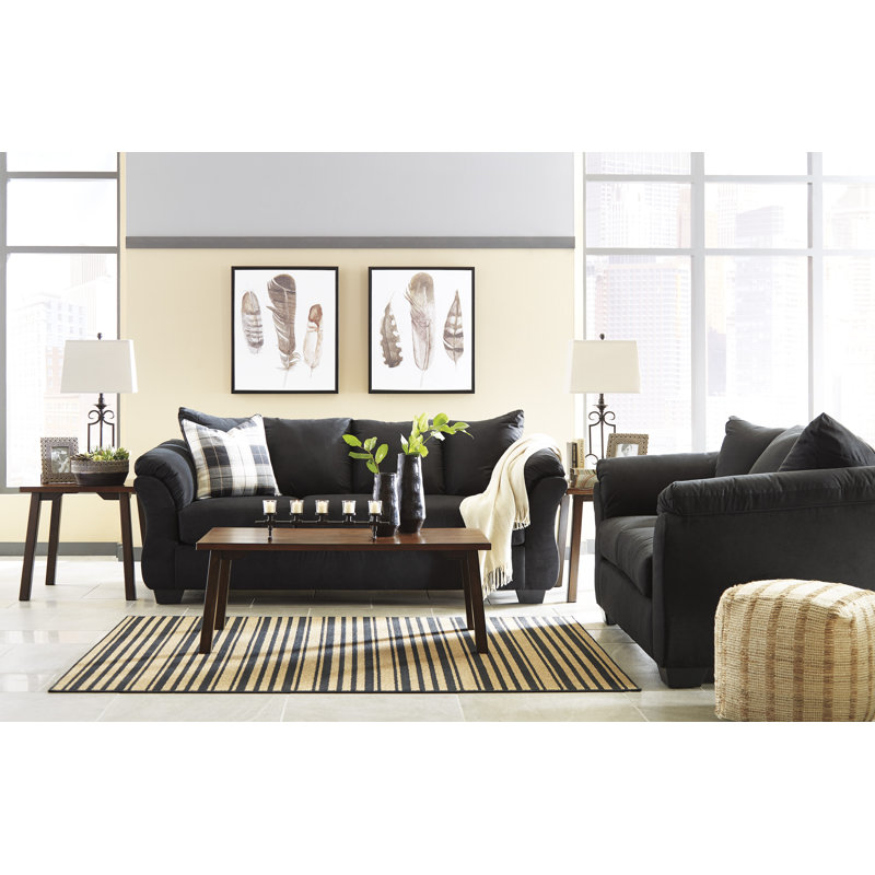Canapé avec accoudoirs à plateau-coussin Darcy, Noir, H 37 po x l 67 po x P 39 po