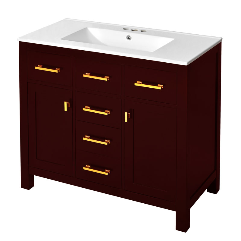 Meuble-lavabo simple 36 po avec comptoir en céramique 36 po, Rouge