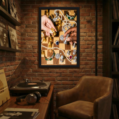 Abstract Chess Board Jewelry Hands Playing