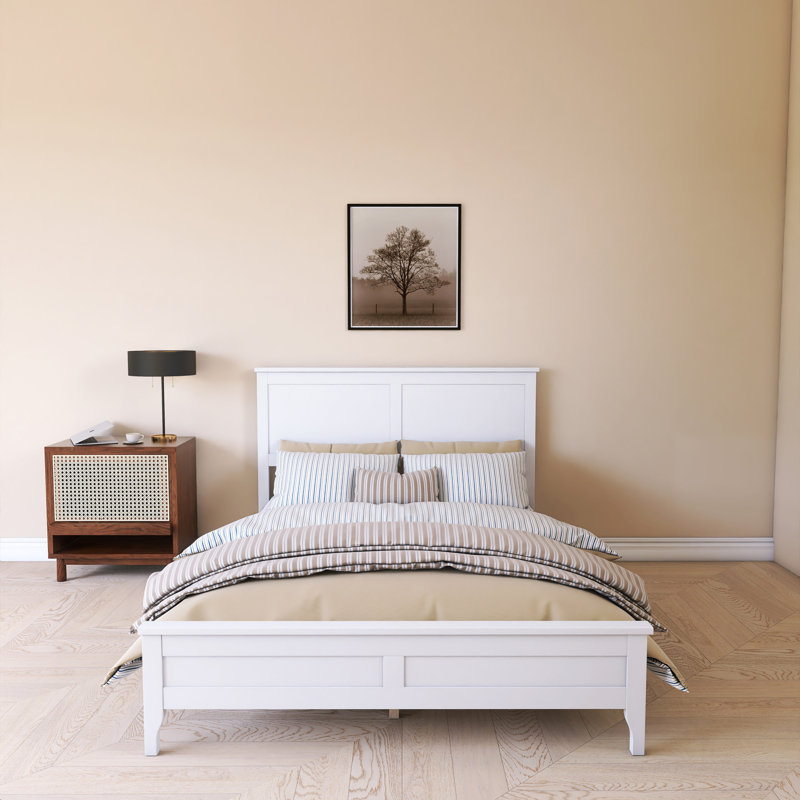 Wood Frame Modern Platform Bed, White