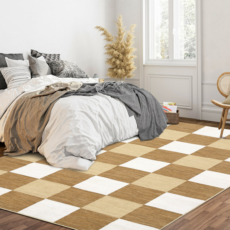 Washable Rug Non Slip Modern Checkered Plaid Hallway Living Room Rug with Rubber Backing Carpet for Kitchen Laundry Entryway