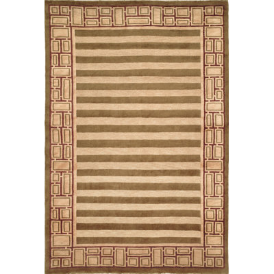 Tapis tibétain rayé en laine noué à la main en vert / beige