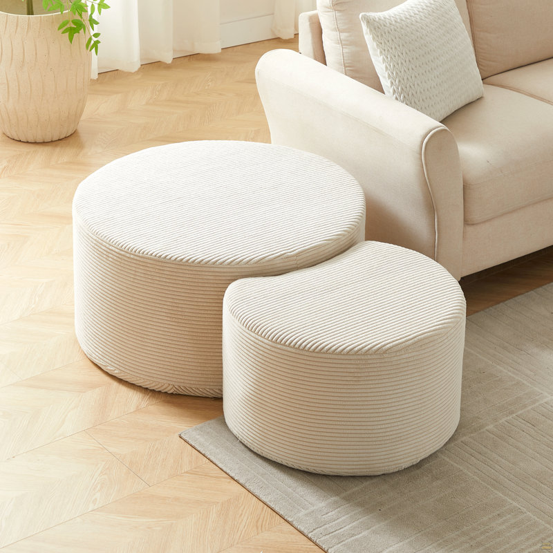 Ensemble de 2 tables basses emboîtables, 2 tables basses rondes rembourrées pour le salon, table basse moderne en mousse, table d'appoint et repose-pieds, sans assemblage