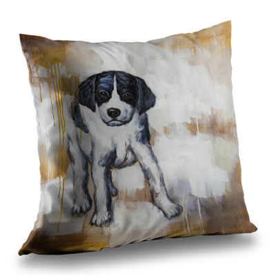 Curious puppy dog poly twill throw | Industrial Animals – Throw Pillow Cover Only, Double-Sided Print, Insert Not Included