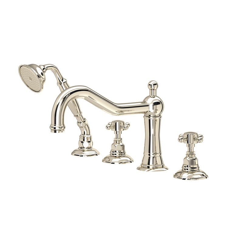 Acqui® 4-Hole Deck Mount Tub Filler, Polished Nickel, Cross Handle