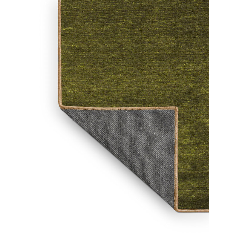 Tapis uni en laine / polyester tissé à la machine couleur olive foncé, Rectangle 7 pi x 10 pi