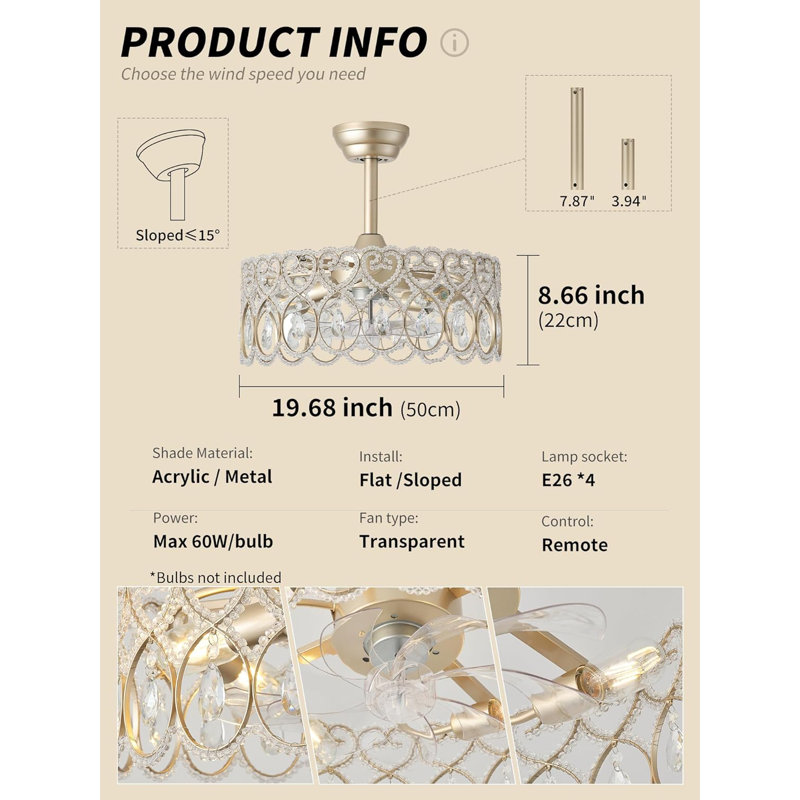 Ventilateur de plafond Gold Crystal