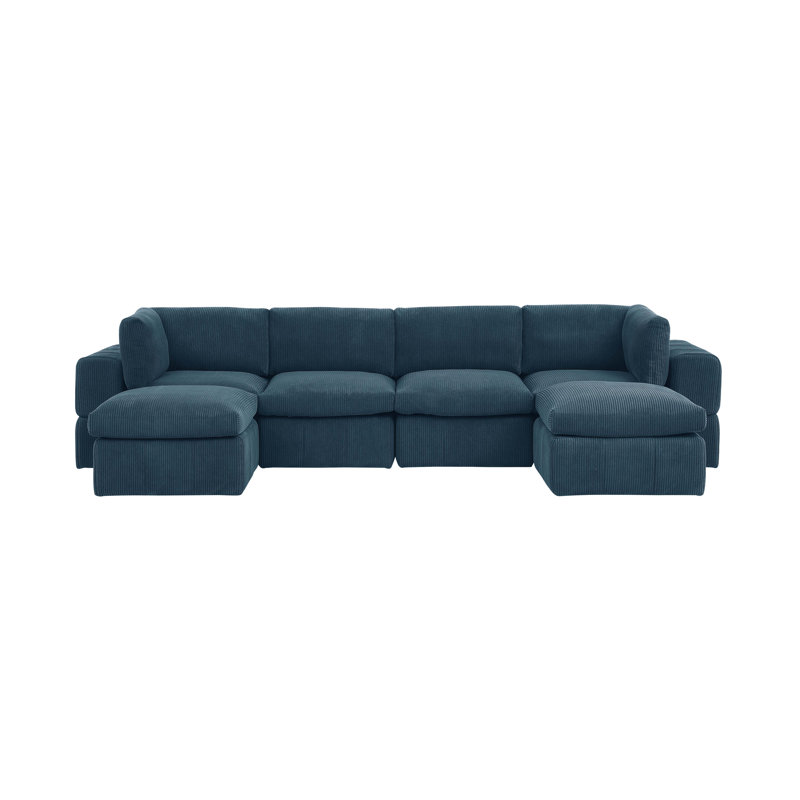 Corduroy U-Shaped Sectional, Dark Blue Corduroy