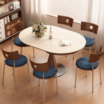 Beige + cristal-crème + brun + pierre frittée ronde argentée + bois massif + table de salle à manger en acier inoxydable
