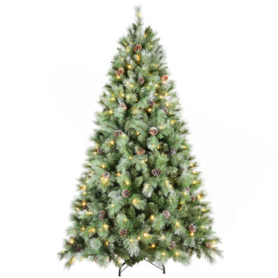 7FT Christmas Tree With 400 Warm White LED Lights – 1348 PVC & Hard Needle Tips, 82 Pine Cones, Hinged Branch Design, Sturdy Metal Stand – Full Realistic Holiday Tree