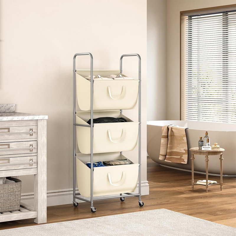 120L Vertical Rolling Laundry Hamper With Removable Bags, 3 Section Laundry Baskets With Wheels, Space-Saving 3 Tier Laundry Sorter For Small Spaces, Dorm, Bedroom, Bathroom, Laundry Room