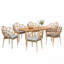 Ensemble de conversation pour patio 7 pièces, chaise de salle à manger en faux osier clair avec coussin beige 6 pièces et table de salle à manger en bois d'acacia 1 pièce