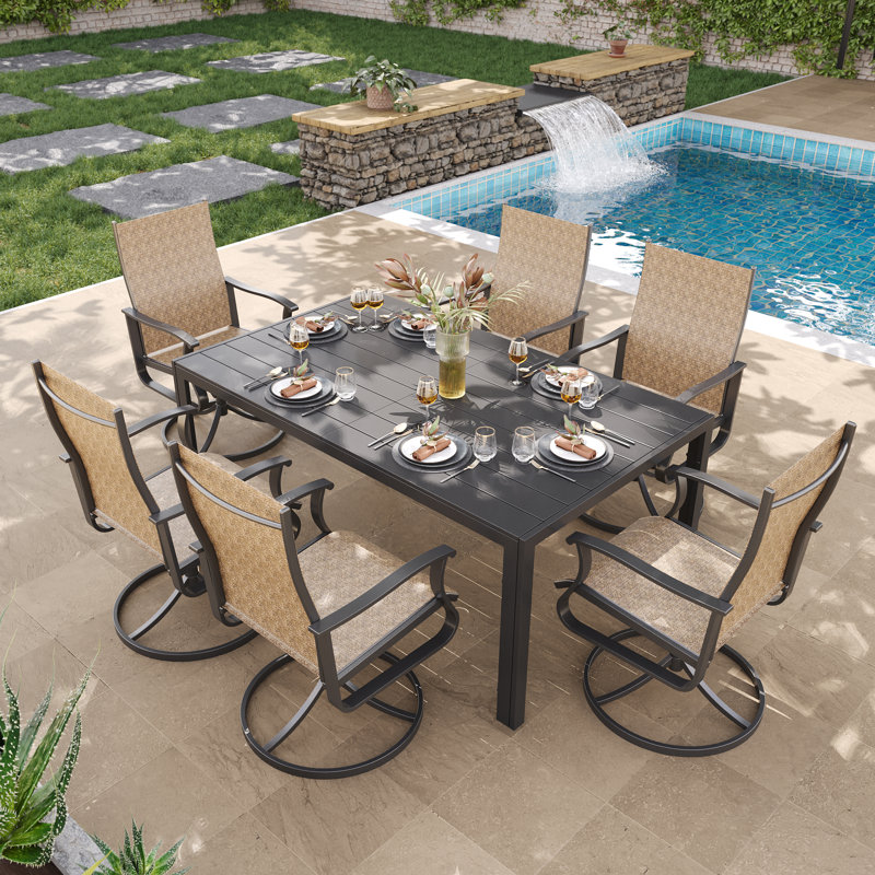 6-Piece Outdoor Dining Set for 6 – All-Metal Patio Table & Chairs, Heavy-Duty Powder-Coated Steel Frame, Rust-Resistant for Backyard, Deck, or Patio