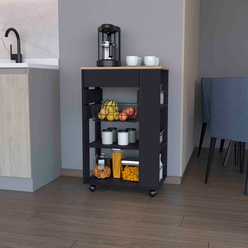 Kitchen Cart, Two Open Shelves, One Drawer, Four Caster