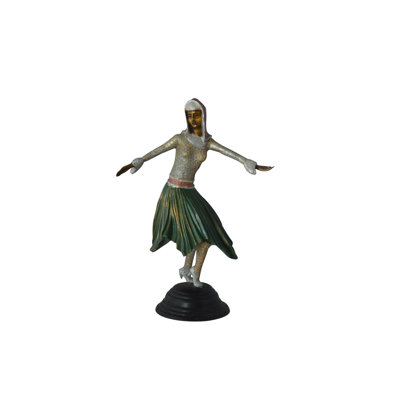 Alberty Gypsy dancer with green dress bronze statue - Size: 12"L x 9"W x 30"H.