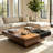 Pre-Assembly 39.4” Mid Century Square Wood Coffee Table with Large Storage  Walnut Finish and Sliding Top